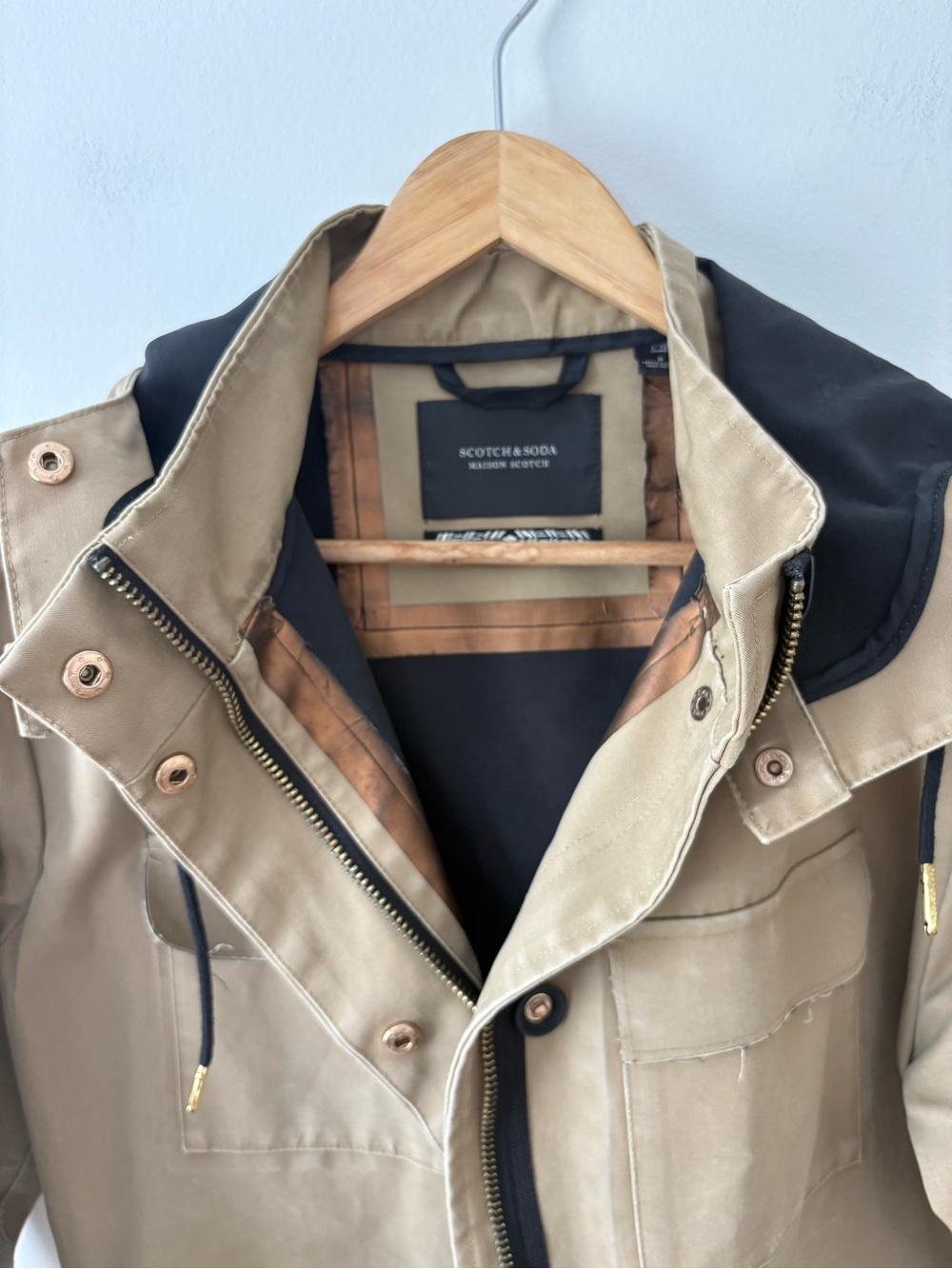 Scotch & Soda Heavyweight Hooded Utility Field Jacket Tan Blue Size Small Fall - Picture 8 of 16